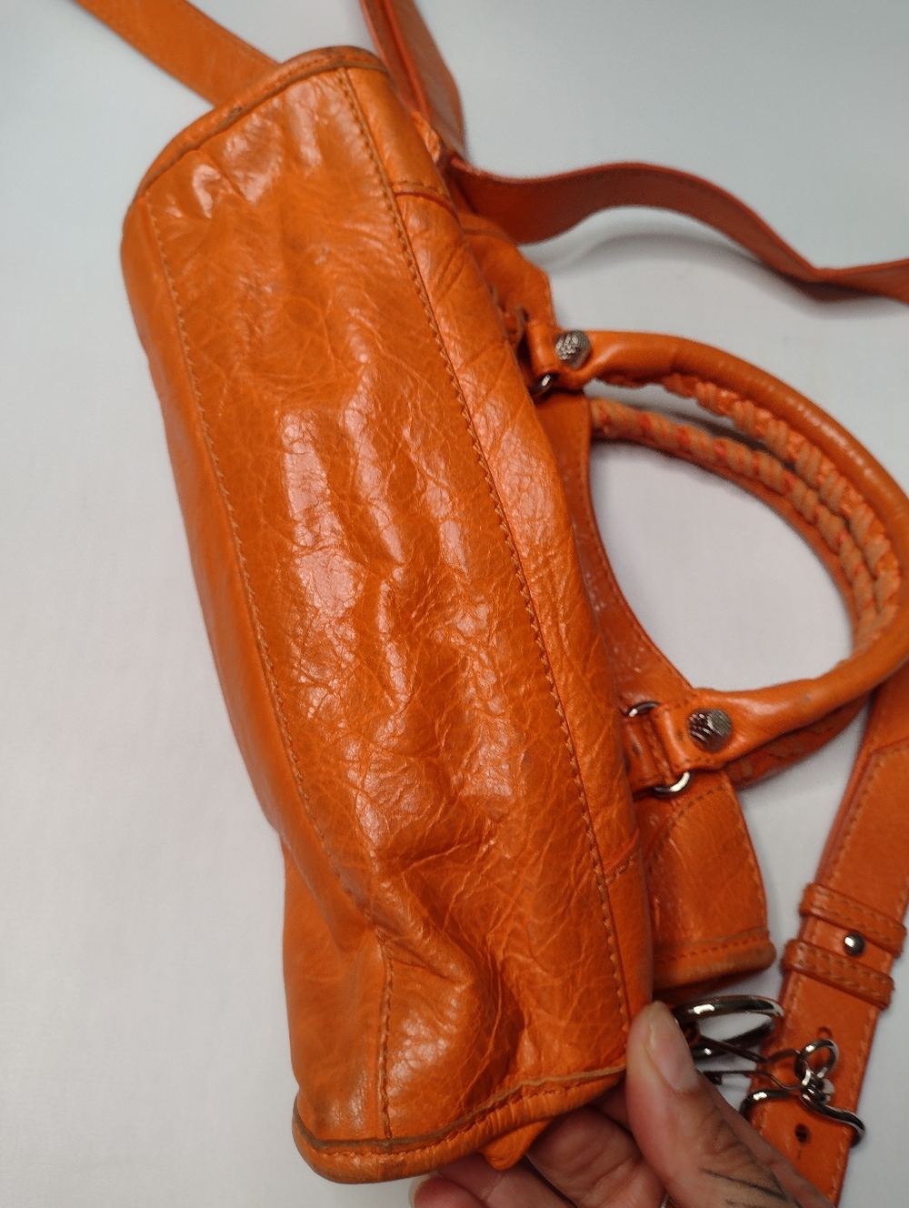Balenciaga Mini Le City Top Handle Bag  Leather Orange Purse Crossbody - Picture 5 of 14